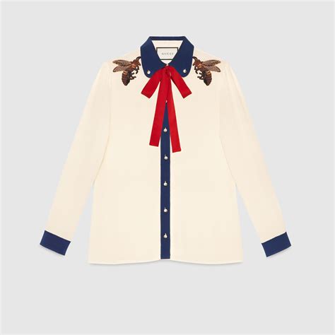 gucci embroidered silk shirt